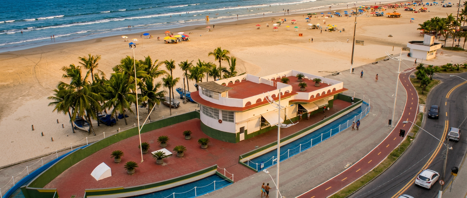 Boutique do Peixe em Praia Grande, quiosque em formato de barco na orla